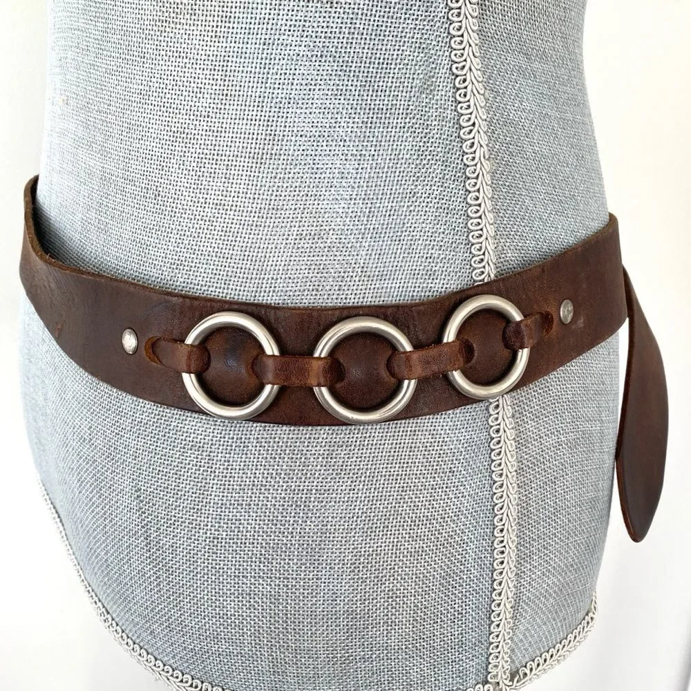 American Eagle Outfitters Brown Silver Brass Hardware Belt Sz S Boho Moto Biker